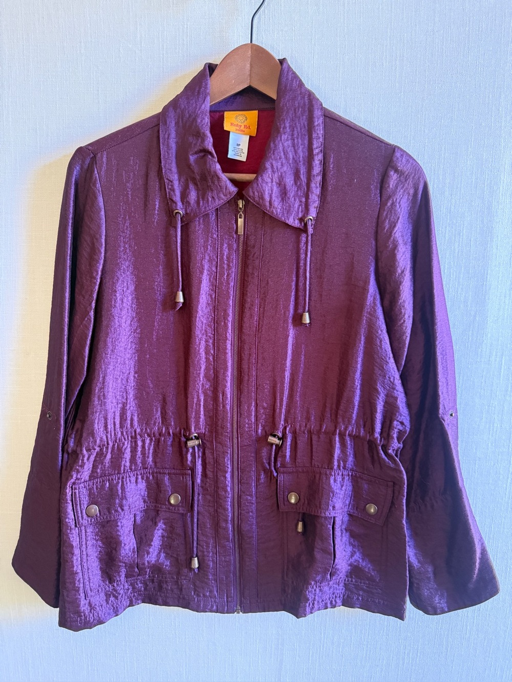 Ruby Rd Petite Plum Purple Metallic Utility Jacket 8P